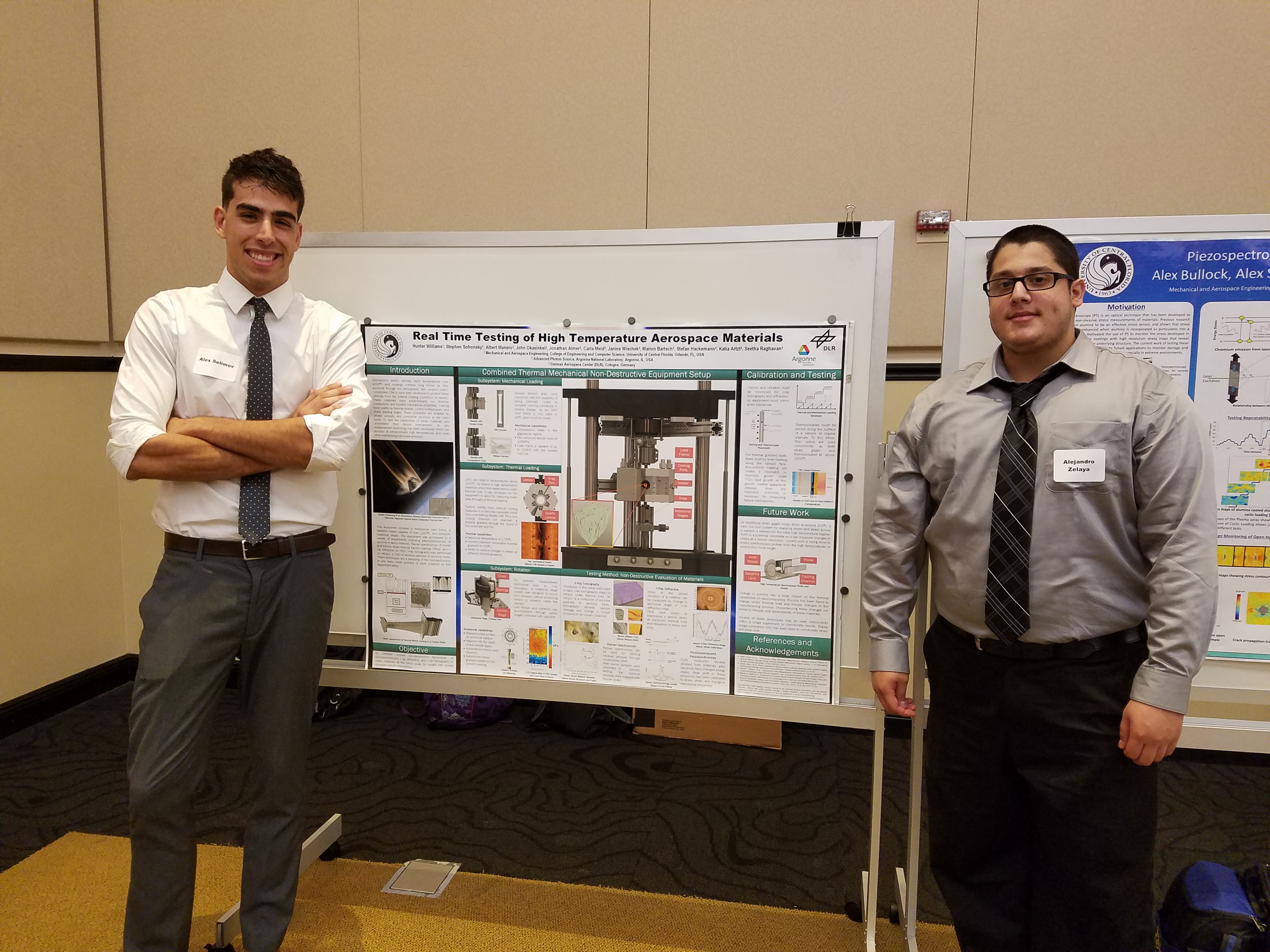 Alex Selimov and Alejandro Zelaya presenting poster on “Real Time Testing of High Temperature Aerospace Materials”